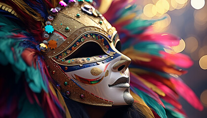 Colorful feathered masks disguise the elegance of Mardi Gras generated by AI