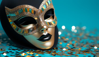 Shiny costume, glamorous mask, elegant Mardi Gras celebration generated by AI