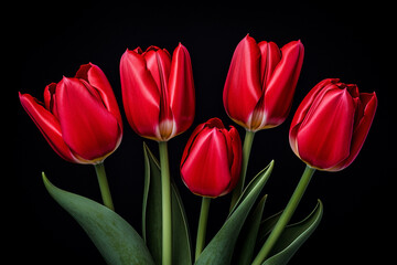 photography of some red tulip flowers on a white background, in the style of playful compositions created with Generative Ai