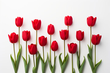 photography of some red tulip flowers on a white background, in the style of playful compositions created with Generative Ai