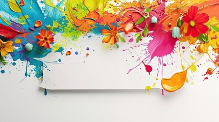Colorful paint splashes on white background with space for your text
