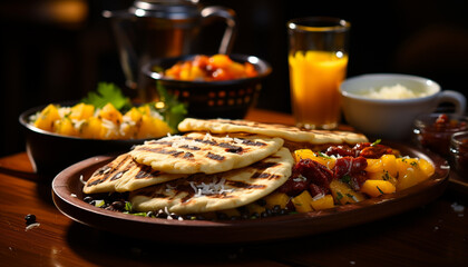 Freshness and indulgence on a plate of homemade gourmet dessert generated by AI