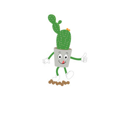 Cactus character. Vector illustration. Vector color sticker for teen with funny cartoon character. Hand drawn illustration with cool smiling cactus in comics style