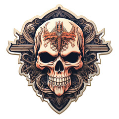 Skull t shirt sticker logo, punk rock military skull, weapons, dark art.