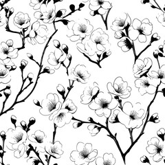 Hand drawn seamless pattern background line cherry blossom