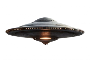 Foto op Plexiglas UFO UFO, alien spaceship isolated on transparent background, Close up of flying saucer, Alien abduction concept