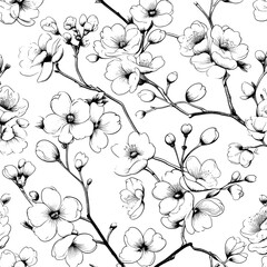 beautiful seamless vector pattern with japanese flowers, paradise flowers, magnolias, spring wallpaper, branches. Perfect for wallpapers, web page backgrounds, surface textures, textile.