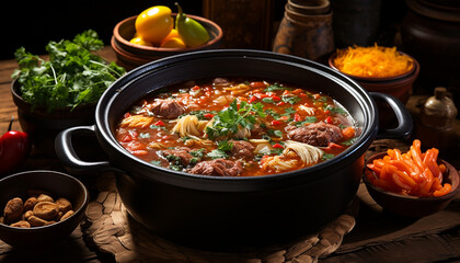 Freshness and heat combine in a homemade vegetable beef stew generated by AI