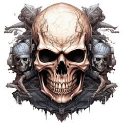 skull wearing night vision tactical helmet, suitable for t shirt, badge, logo design vintage skull.