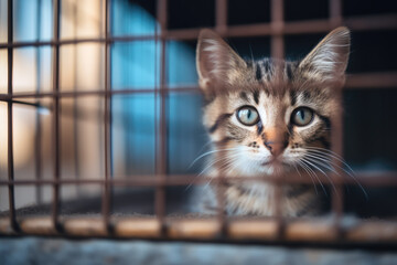 cute cat locked in a cage