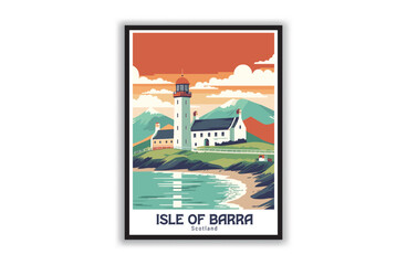 Isle Of Barra, Scotland. Vintage Travel Posters. Vector art. Famous Tourist Destinations Posters Art Prints Wall Art and Print Set Abstract Travel for Hikers Campers Living Room Decor