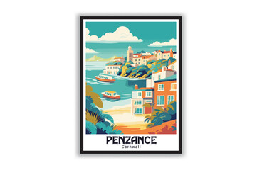 Penzance, Cornwall. Vintage Travel Posters. Vector art. Famous Tourist Destinations Posters Art Prints Wall Art and Print Set Abstract Travel for Hikers Campers Living Room Decor