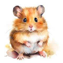 Cute Russian hamster, also known as the Djungarian or Siberian dwarf hamster. Digital watercolour on white background