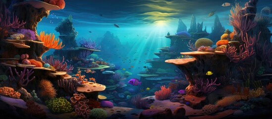 Fototapeta na wymiar Underwater habitat with vibrant marine life.