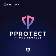 shield with initial letter P modern technology protect logo design vector template