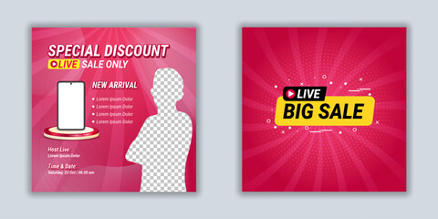 Live shopping sale banner promotion template for social media banner - obrazy, fototapety, plakaty