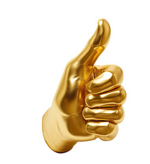 golden hand with thumbs up on isolated background