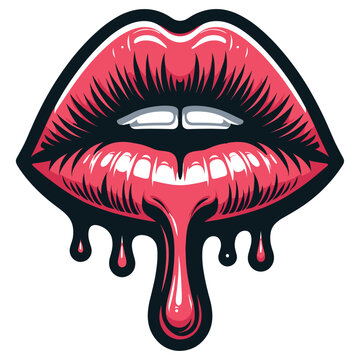 Female lips dripping isolated on white background 
