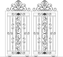 Vector sketch illustration of European vintage classical ornamental iron fence design