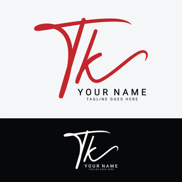T, K, TK Initial handwriting or handwritten letter logo for identity. Logo with signature, wedding, fashion, floral, botanical and hand drawn in style