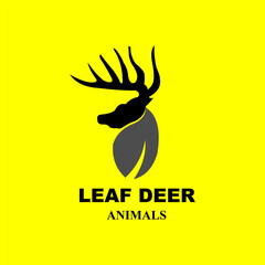 Logo deer and leaf in black and gray with yellow background