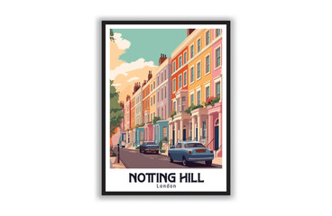 Notting Hill, London. Vintage Travel Posters. Vector art. Famous Tourist Destinations Posters Art Prints Wall Art and Print Set Abstract Travel for Hikers Campers Living Room Decor