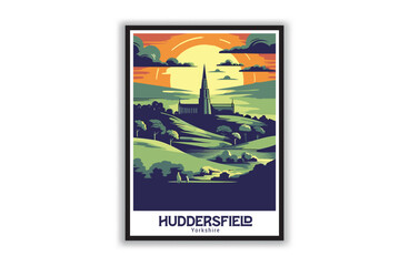 Huddersfield, Yorkshire. Vintage Travel Posters. Vector art. Famous Tourist Destinations Posters Art Prints Wall Art and Print Set Abstract Travel for Hikers Campers Living Room Decor