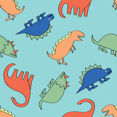 seamless dinosaur pattern. vector repeat print. sketchy cool modern fun design for boys and teen. Summer swimwear kids teens and boys. cute t rex stegosaurus fun sketchy doodle.  