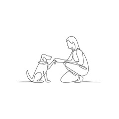 girl and dog line art