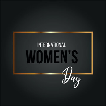 International Women's day 8 march text with golden frame. Vector of decorative frame luxury black background. Invitation card. 