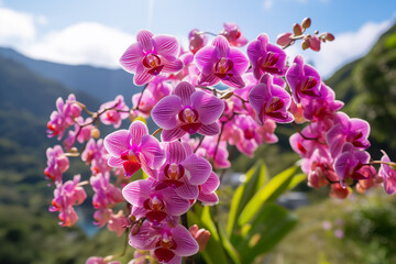 Vibrant orchids flourishing against a natural setting