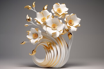 3D vase with futuristic design and golden flowers © Nina