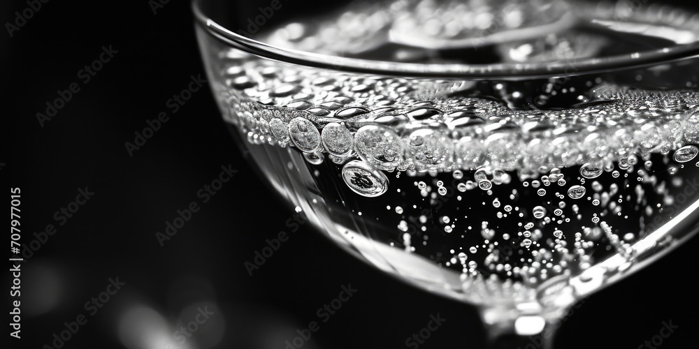 Poster a detailed view of a glass of water with sparkling bubbles. perfect for refreshing and hydrating con