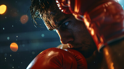 closeup shot of a male Boxing athlete in a dynamic pose