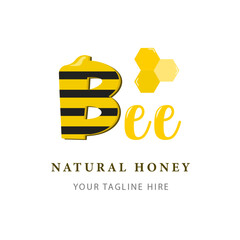 Natural Honey logo and label for honey product vector illustration editable teks