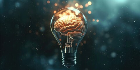 A light bulb with a brain inside, combining intelligence and illumination. Perfect for illustrating the concept of creativity, innovation, and smart technology - obrazy, fototapety, plakaty