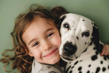 Captivating Joy: Child and Dalmatian Bond in Greenery