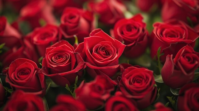 This is an image of a beautiful bouquet of fresh red roses with a soft-focus background.