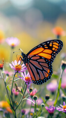 Naklejka premium Beautiful swallowtail butterfly on a flower, hand