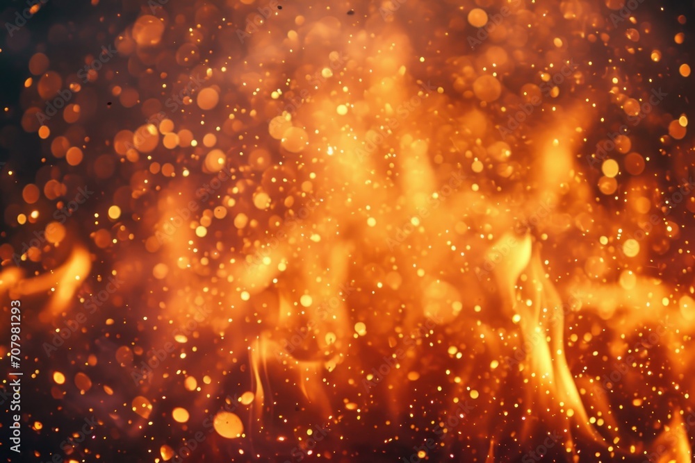 Poster a close-up view of a fire with an abundance of sparks flying