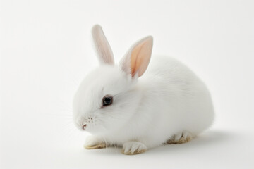 White cute small bunny on the white background