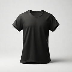 Blank Black T-shirt Mockup Design Template for Advertisement.Men Isolated short Sleeve Wear Front Cotton Shirt Textile Clothing Fashion Mockup.Model Body People Retail Style Concept Apparel