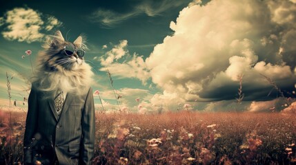 Whisker Wonderland: Suave Cat in Suit Charms the Colorful Landscape