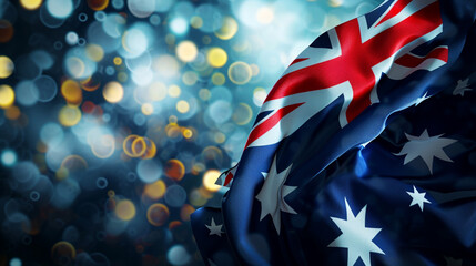 Australia day background of flag on blur navy background. AI Generative