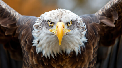 Fototapeta premium Bald eagle facing forward with wings spread.