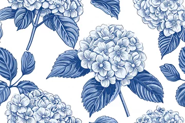 Foto auf Glas Hydrangea seamless pattern background. Floral botanical pattern for decorative designs © ink drop