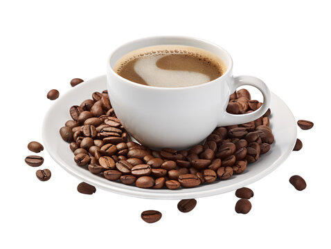 Coffee Cup and Coffee Beans, isolated on a transparent or white background