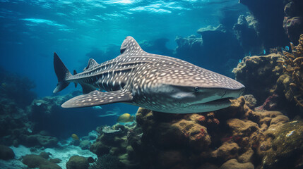 Fototapeta premium Underwater shot of a beautiful Leopard Shark rest