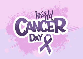  World Cancer Day. Purple ribbon concept. Vector illustration.