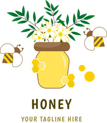 Honey jar illustration logo and label for honey product vector illustration editable teks